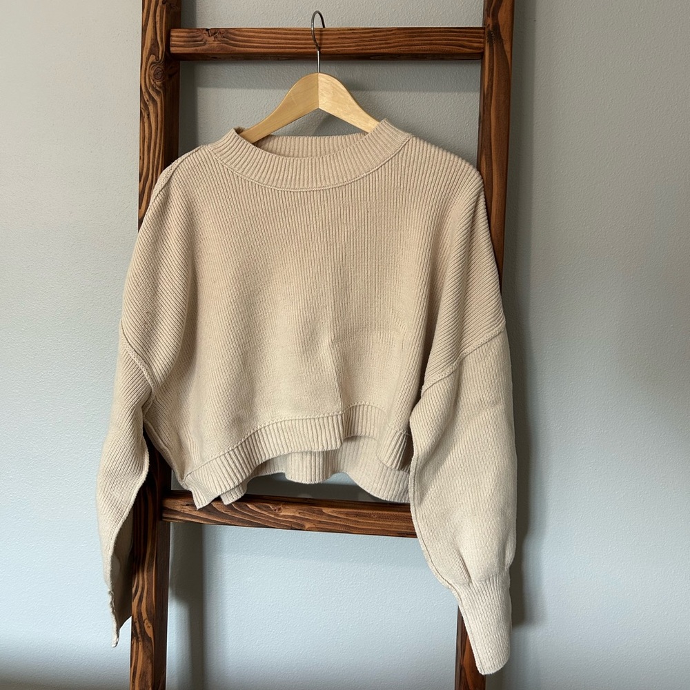 Free People Cream Crew Neck Sweater